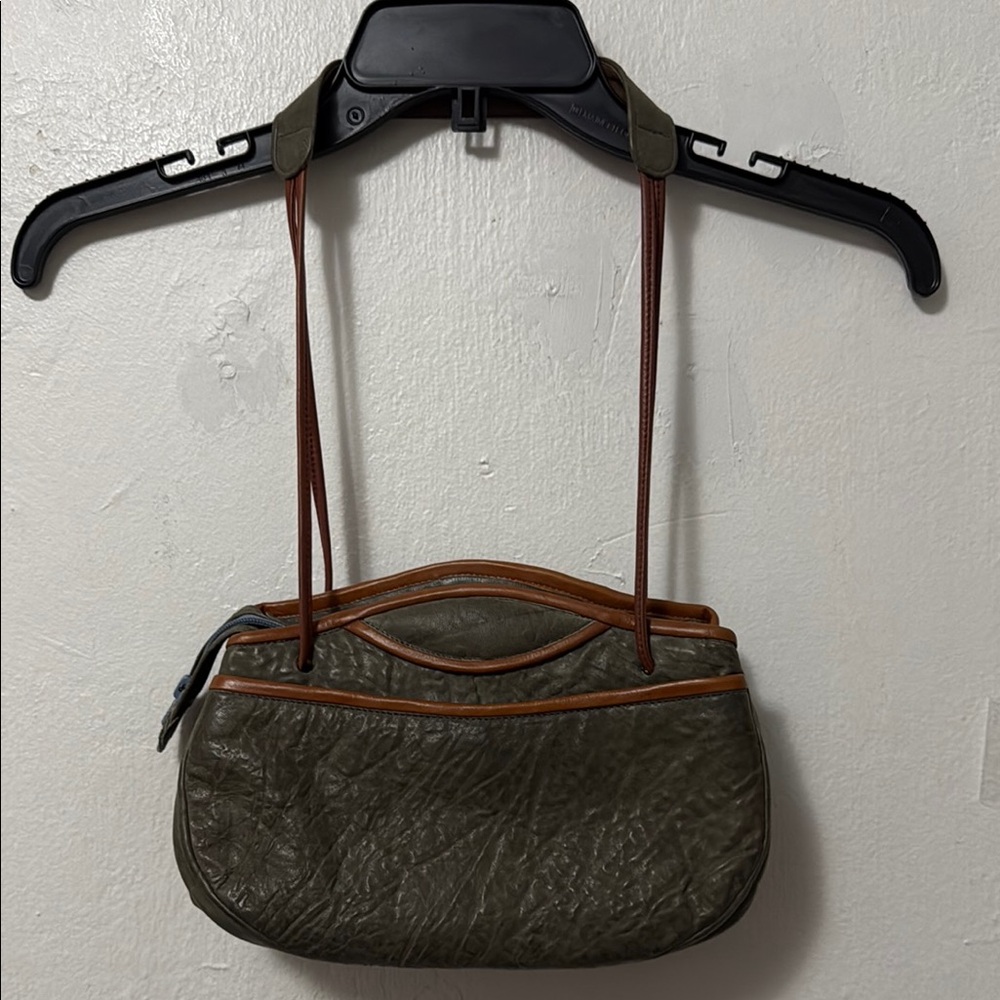 Vintage Jo Ann Page Leather Handmade Green Brown Shoulder Bag